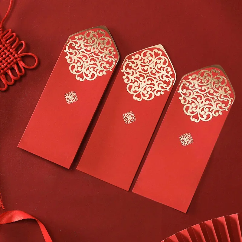 Wedding Envelopes - 10szt Chińskie czerwone koperty Złoty nadruk